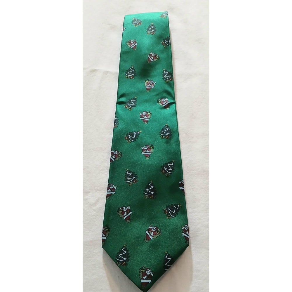 Vintage Buffums‎ California Tie Mens One Size Green Silk Santa Christmas 80s NWT